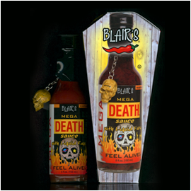 Mega Death Hot Sauce- Love the Coffin packaging.